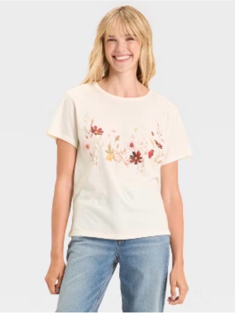 NWT Women’s Ivory Cottagecore Wildflower Relaxed Fit Short Sleeved T-Shirt